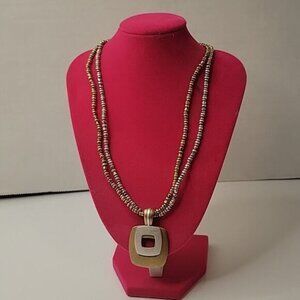 Premier Designs Multi-Strand Geometric Gold & Silver Pendant Beaded Necklace